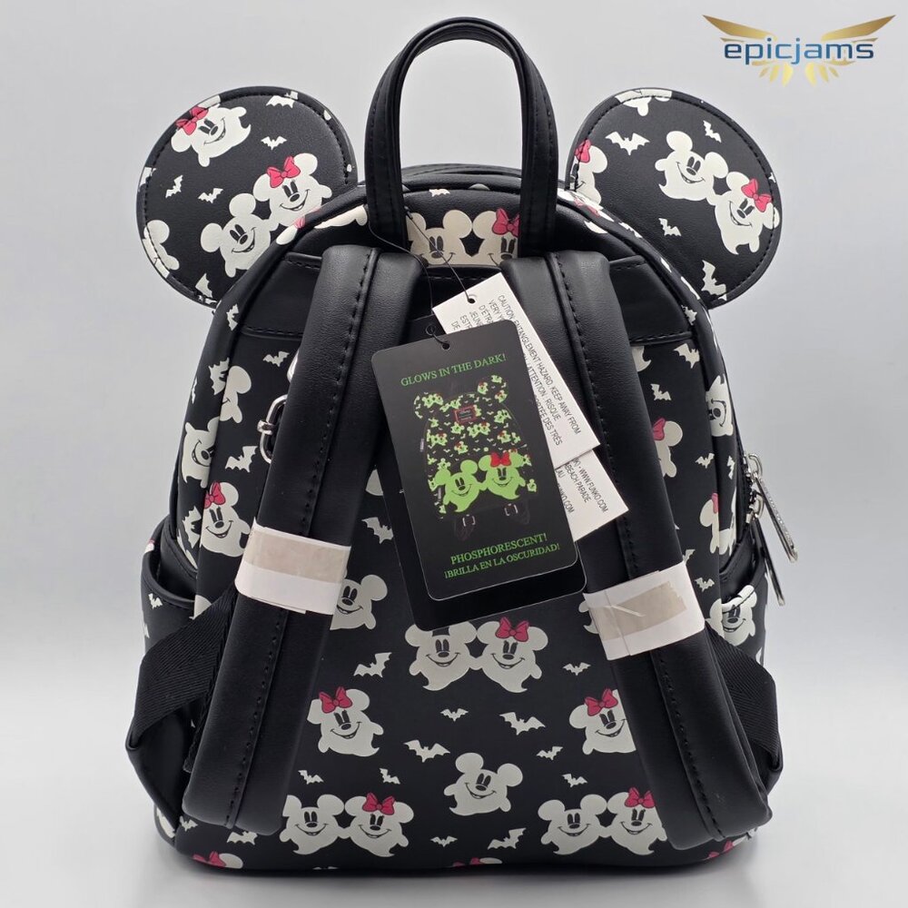 Loungefly Disney Mickey & Minnie Mouse Ghostly Glow-in-the-Dark Mini Backpack Se - Picture 6 of 9